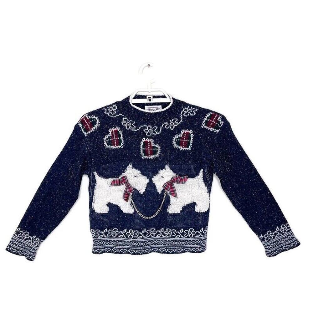 Vtg HEARTWORKS Youth Child Scottie Dog Hearts Sweater Applique 80's Sz S 7/8‎